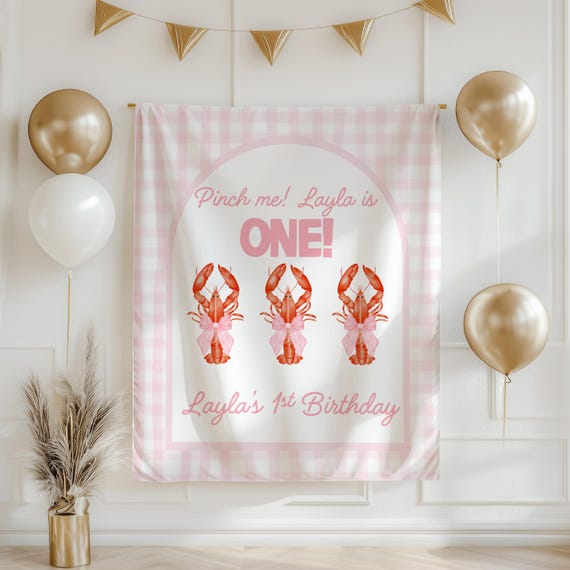 Pinch Me Im One Crawfish Birthday Banner Custom Southern Bayou First Birthday Backdrop Personalized One Party Sign Cake Smash Photo Backdrop