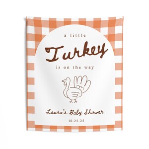 Fall Baby Shower Banner A Little Turkey Is on the Way Thanksgiving Baby Shower Decor Custom Baby Shower Sign Personalized Party Banner 50" × 60"