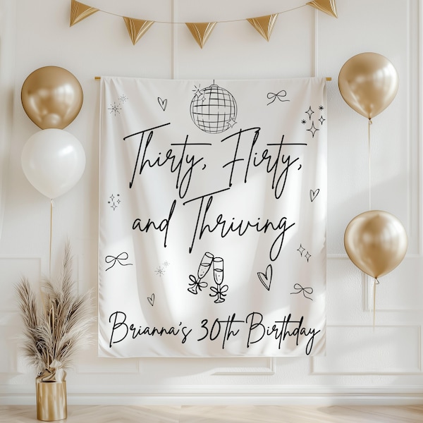Thirty Flirty And Thriving Banner Custom 30th Birthday Backdrop Pink Birthday Party Decor Personalized Milestone Birthday Sign