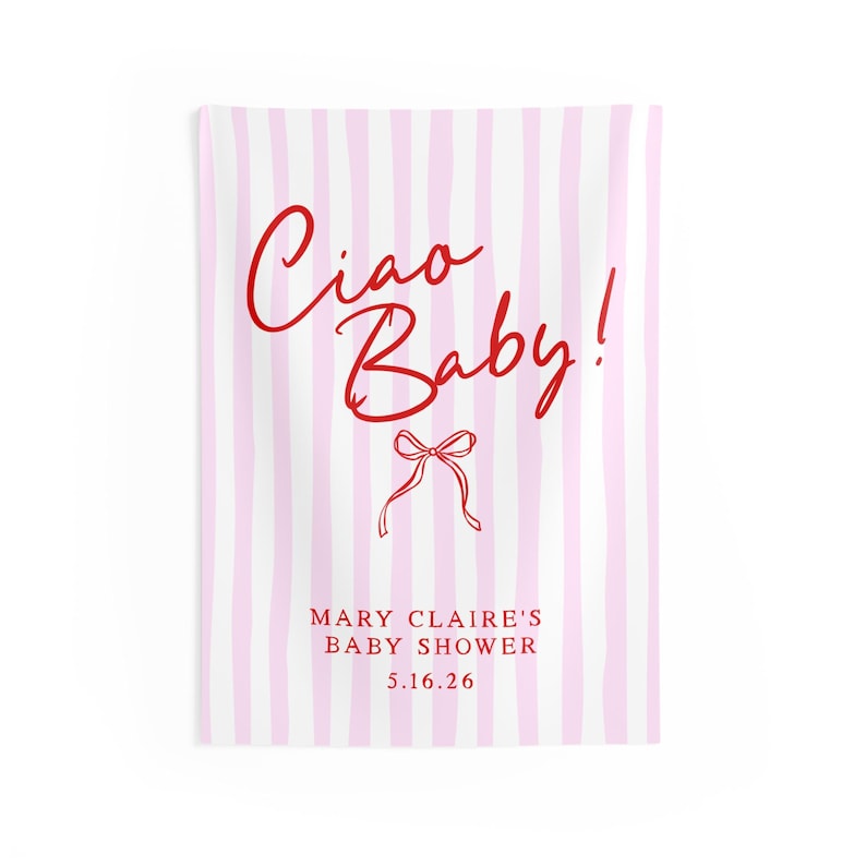 Banner de Baby Shower Ciao, letrero personalizado para Baby Shower, decoración de Baby Shower con temática italiana, banner de género neutro para bebé, banner personalizado con nombre de bebé 26" × 36"