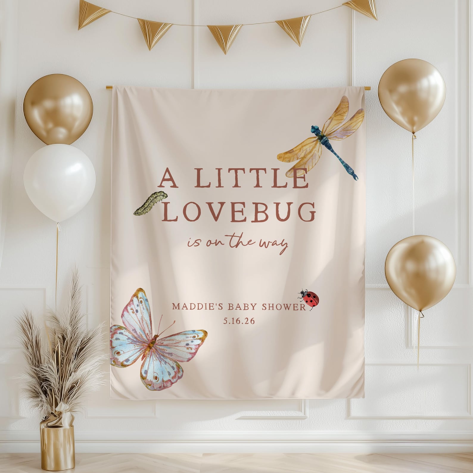 Little Lovebug on the Way Baby Shower Banner Cute Baby Shower Sprinkle Decor Lovebug Baby Shower Theme Personalized Baby Shower Backdrop