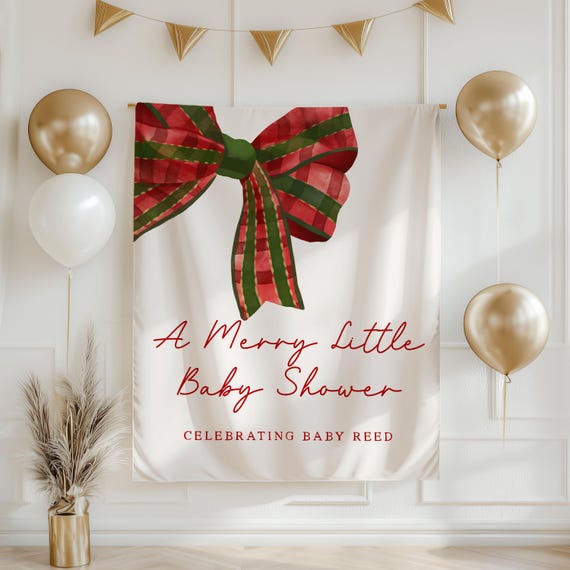 Merry Little Baby Shower Banner Custom Christmas Baby Shower Backdrop Holiday Baby Shower Decor Personalized Winter Baby Shower Sign