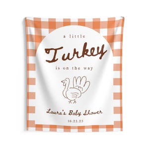 Fall Baby Shower Banner A Little Turkey Is on the Way Thanksgiving Baby Shower Decor Custom Baby Shower Sign Personalized Party Banner 26" × 36"