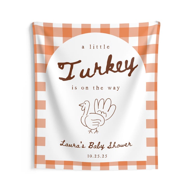 Fall Baby Shower Banner A Little Turkey Is on the Way Thanksgiving Baby Shower Decor Custom Baby Shower Sign Personalized Party Banner 26" × 36"