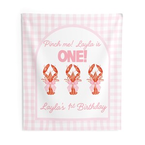 Pinch Me Im One Crawfish Birthday Banner Custom Southern Bayou First Birthday Backdrop Personalized One Party Sign Cake Smash Photo Backdrop image 8