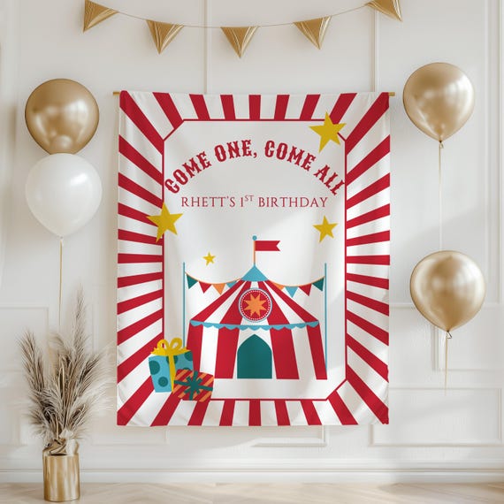 Come ONE Come All Birthday Banner Circus First Birthday Decor Carnival Party Sign Big Top 1st Birthday Banner Custom Name Party Backdrop