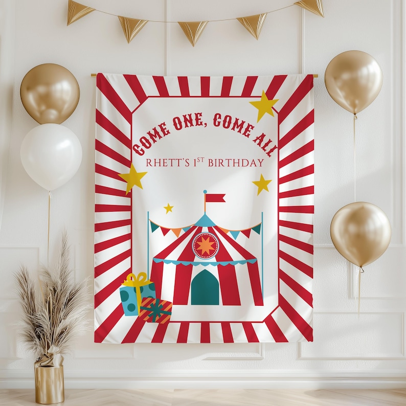 Come ONE Come All Birthday Banner Circus First Birthday Decor Carnival Party Sign Big Top 1st Birthday Banner Custom Name Party Backdrop