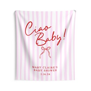 Banner de Baby Shower Ciao, letrero personalizado para Baby Shower, decoración de Baby Shower con temática italiana, banner de género neutro para bebé, banner personalizado con nombre de bebé 50" × 60"