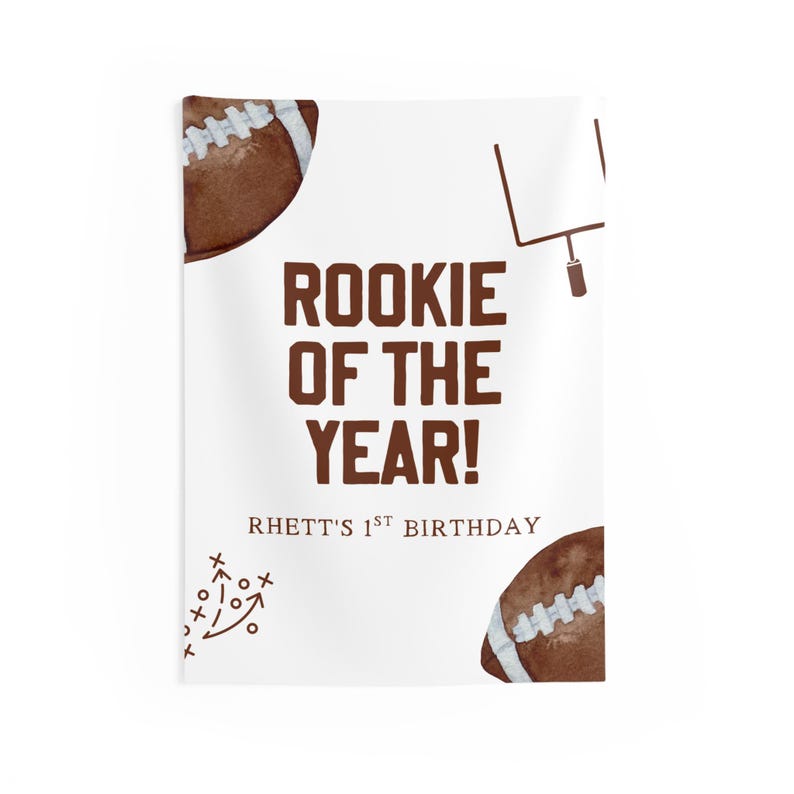 Rookie of the Year First Birthday Banner, Football Birthday Party Decor, 1st Birthday Sign for Boy, Custom Sports Theme Party Backdrop 26" × 36"