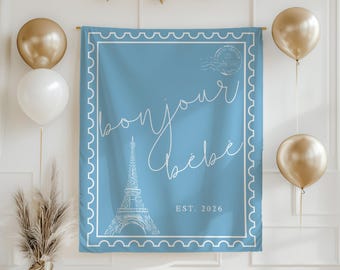 Bonjour Bebe Baby Shower Banner na zamówienie, francuski Baby Shower, paryski Baby Shower Decor, kawiarnia Baby Sprinkle, Baby Shower, neutralny pod względem płci