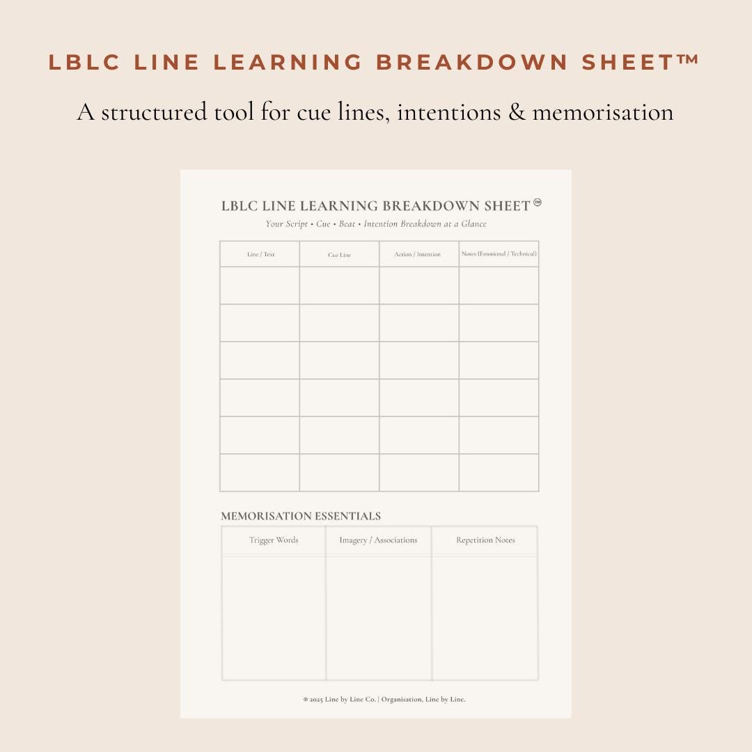 Line Learning Breakdown Sheet • Cue Line Template • Actor Memorisation ...