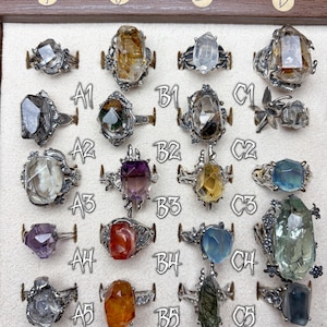 Genuine Herkimer diamond Freeform rabbit hair quartz• fire quartz•sterling 925silver rings