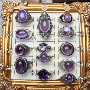 Antique Style Sterling Silver Ring with Genuine Brazilian Amethyst – Adjustable Band