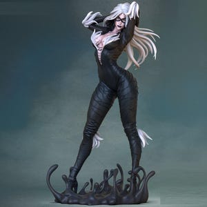 黒猫STL – 3Dプリント可能なハロウィン猫フィギュア | ディスプレイやジオラマ用のかわいい動物モデル