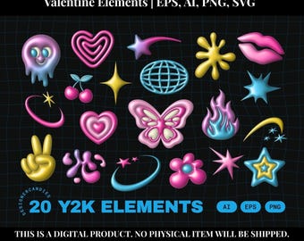 Designer Candies Valentine – 20 Y2K Style Valentine Elements | eps, AI, PNG, SVG