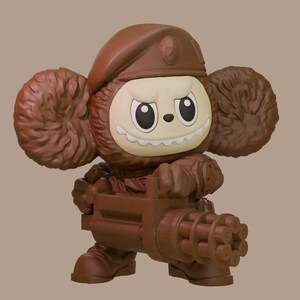 Labubu with Minigun STL – 3D Printable Action Figure | Cute and Crazy Art Toy for Display or Diorama