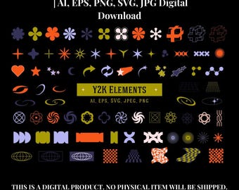 Y2K Vector Pack – 72 Retro Elements | AI, EPS, png, SVG, jpg Digital Download