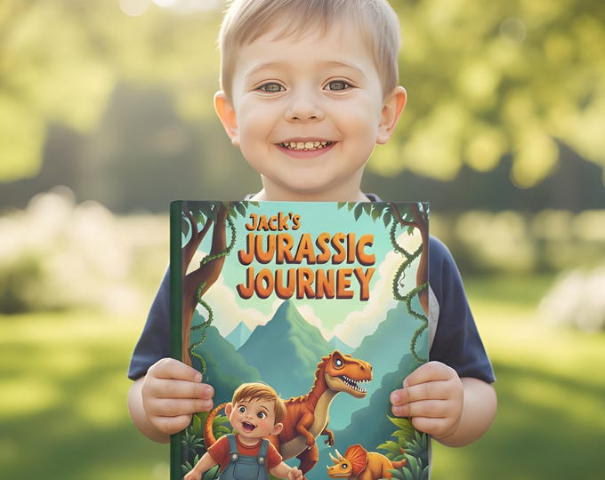 Featured listing image: Personalized Dinosaur Storybook for Kids, Custom Name & Character, Gift Message (Printed Book)