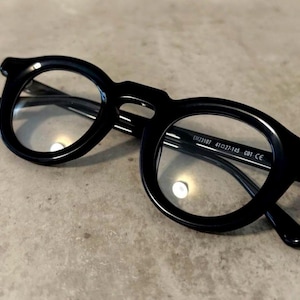 Lunettes panto Crown d&#39;inspiration vintage – Monture en acétate noir | Fait main | Lunettes unisexes | Vendeur japonais
