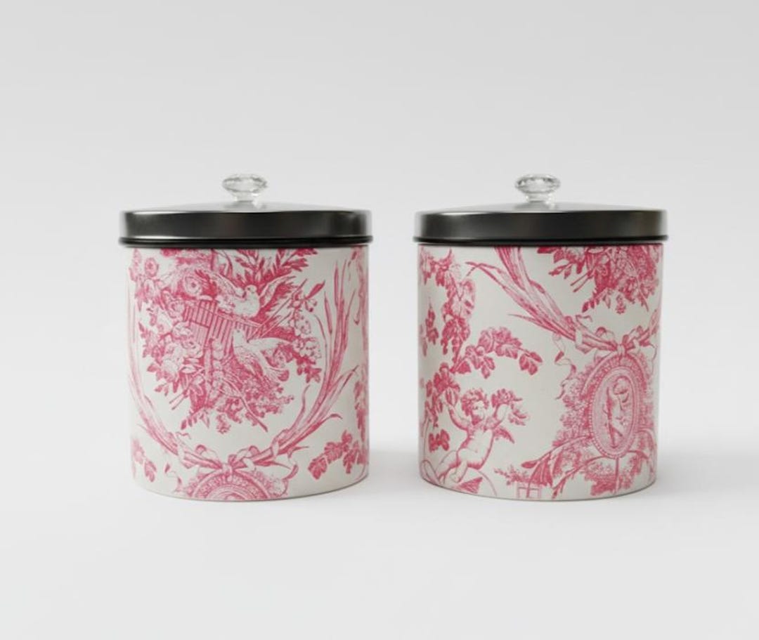 Pinterest Raspberry Toile Set of 2 Raspberry Toile De Jouy Glass Storage Jars With Lids – French ...
