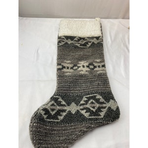 Faux Sherpa graphic print Christmas stocking tan black