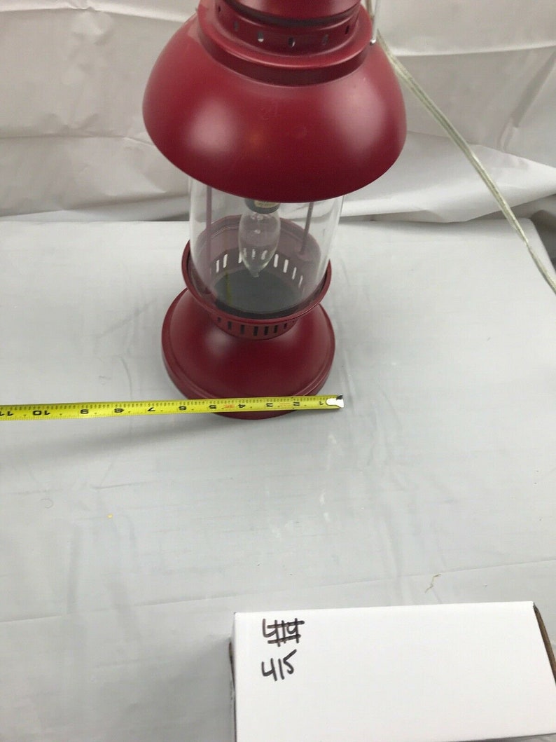 Hanging Red Metal Camping Lantern Electric Light switch onoff rustic lamp