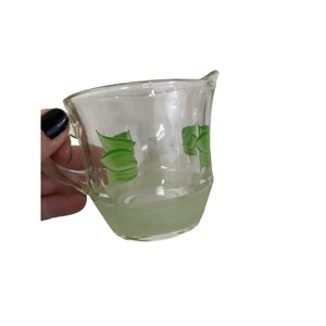 Vintage Hand painted green leaves clear glass creamer mini pitcher