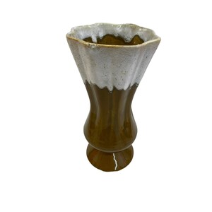 MCM Drip glaze trumpet vase brown white pottery stoneware