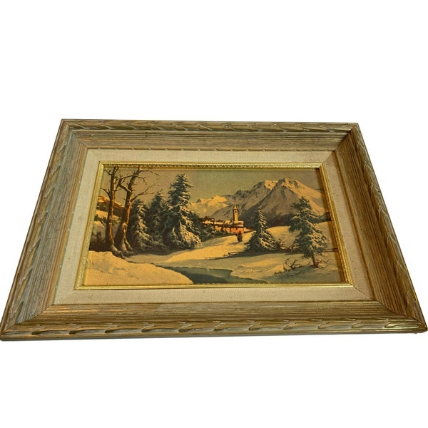 accessoire mural vintage MCM turner Lithographie d’église? imprimer un cadre de garniture en or