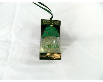 Special 2&quot; Grandson snow globe glass Christmas Ornament NIP