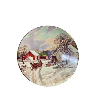 Vintage tin winter scene horses victorian prop storage