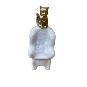 Vintage Avon milk glass cat on chair perfume bottle