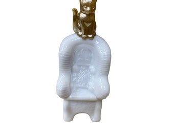 Vintage Avon milk glass cat on chair perfume bottle