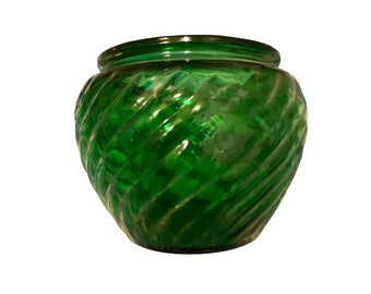 Vintage MCM Green swirl clear glass vase