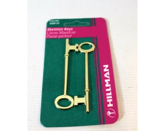 Hillman brass plated skeleton key set of two NIP vintage home craft supply