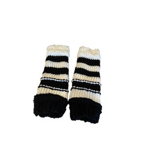 Handmade black and white striped knitted leg warmers gothic emo punk
