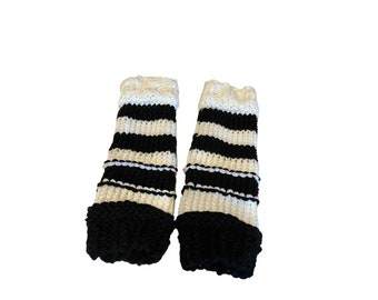 Handmade black and white striped knitted leg warmers gothic emo punk