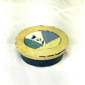 Oval Paper Mache Quilted Box Storage Gift Blue Yellow