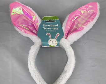 Easter Bunny Ears Headband NWT white and pink