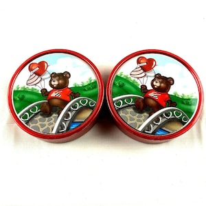 Set of 2 Round Teddy Bear Hershey Kiss Tin
