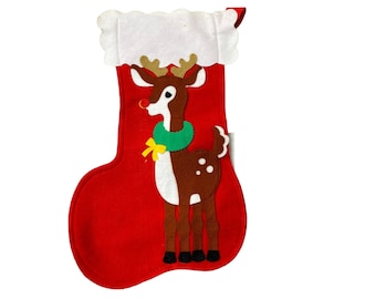 AS IS vintage handmade felt reindeer stocking 17"