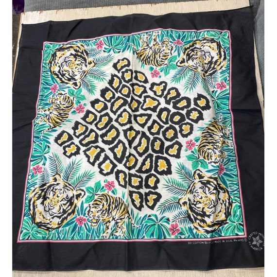 Vintage Tiger Print handkerchief cotton/poly blen… - image 1