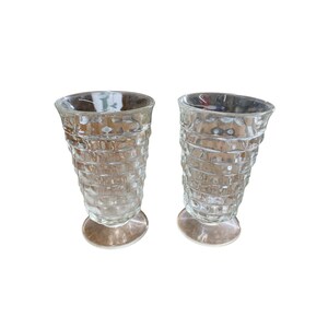 Set of 2 indiana Whitehall colony cubist clear glass footed drinking glasses
