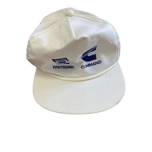AS IS Vintage WhiteGMC command trucker hat cap embroidered blue white adjustable