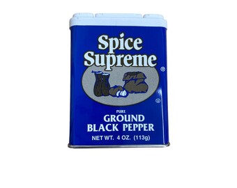 Vintage Spice Supreme black pepper spice can shaker display