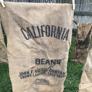 California Beans Vintage Burlap Sack Photo Prop 20&quot; x 32&quot; Craft Upholstery