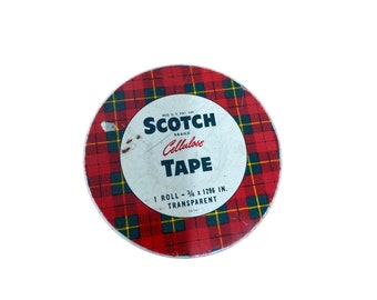 Antique Scotch plaid tape round tin advertising collectible photo prop