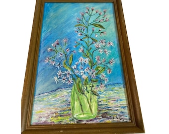 Vintage MCM Eula Cehan The ironweed irondale farm oil painting framed wall art decor