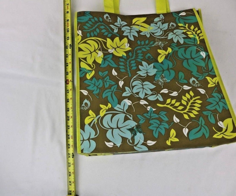 Reuseable Grocery Tote Bag Green Print