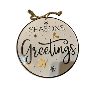 Seasons Greetings metal circle sign Christmas decor craft wreath embellishment